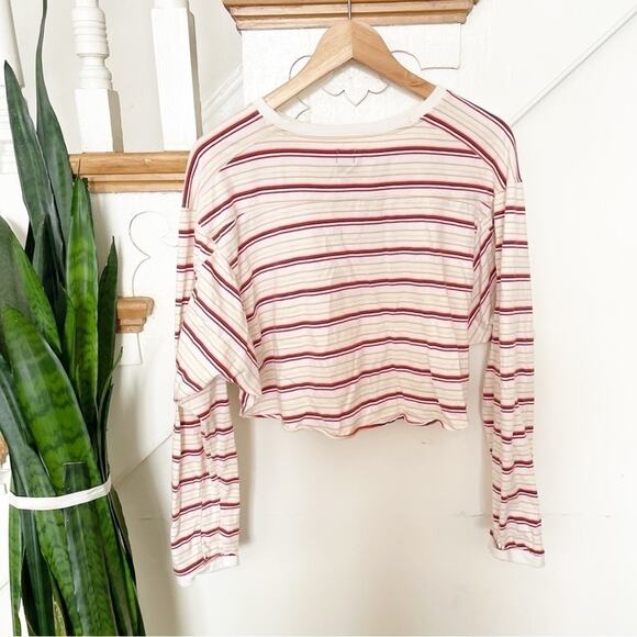 BDG Urban Outfitters Red White Multi Stripe Long Sleeve Crop Top Size Medium - Picture 5 of 8